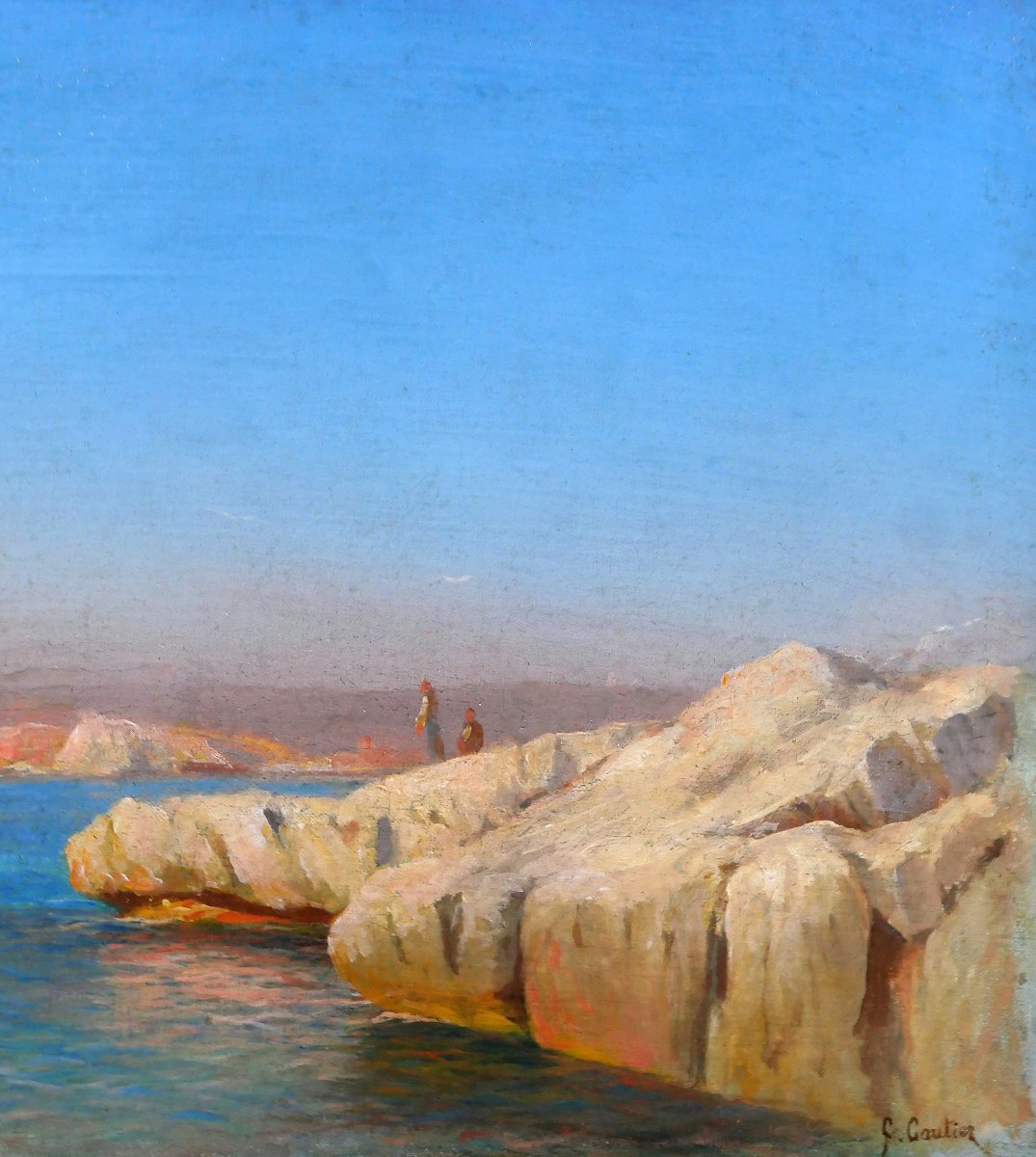 François Gautier 1842-1917 Marseille, Boat At Sea, Landscape, Painting Circa 1890 Impressionism-photo-4