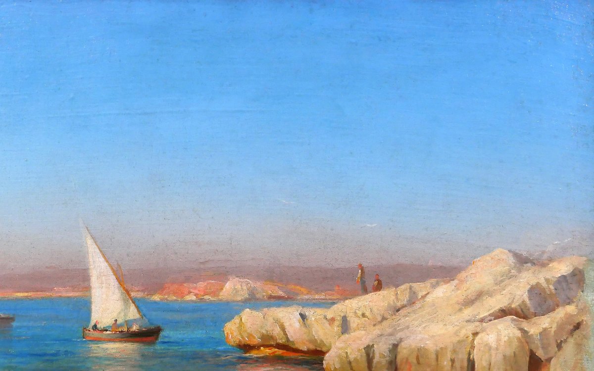 François Gautier 1842-1917 Marseille, Boat At Sea, Landscape, Painting Circa 1890 Impressionism-photo-2