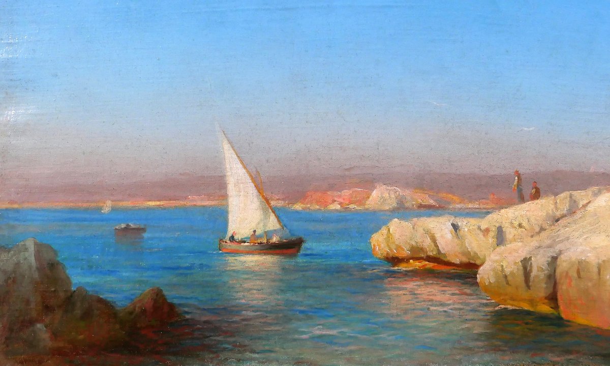 François Gautier 1842-1917 Marseille, Boat At Sea, Landscape, Painting Circa 1890 Impressionism-photo-4