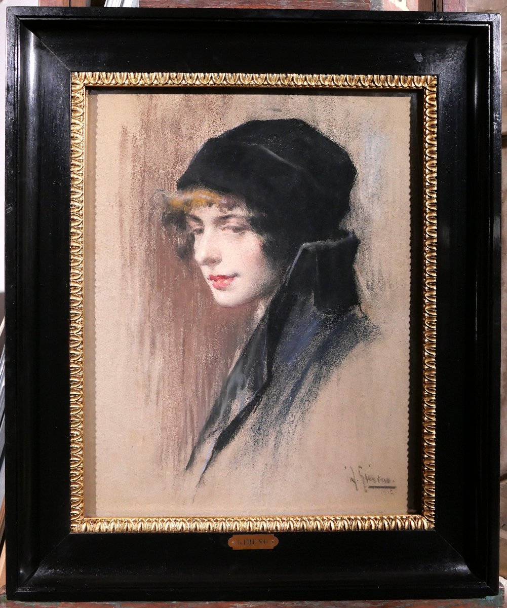 Andrés Gimeno 1879-? Portrait Of An Elegant Woman, Pastel, 1915, Spain, Painting/drawing-photo-2