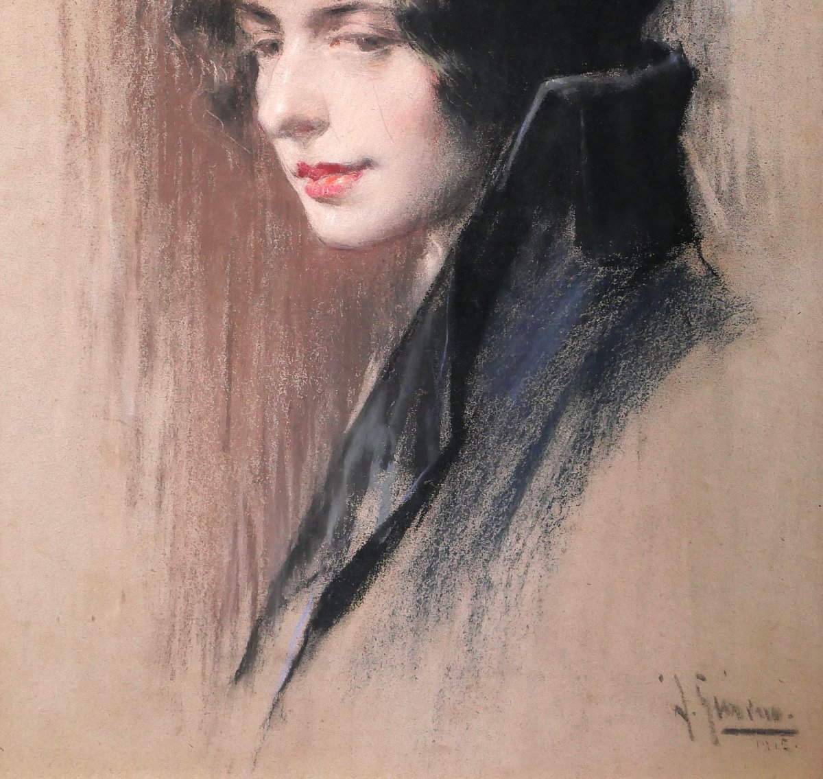 Andrés Gimeno 1879-? Portrait Of An Elegant Woman, Pastel, 1915, Spain, Painting/drawing-photo-4