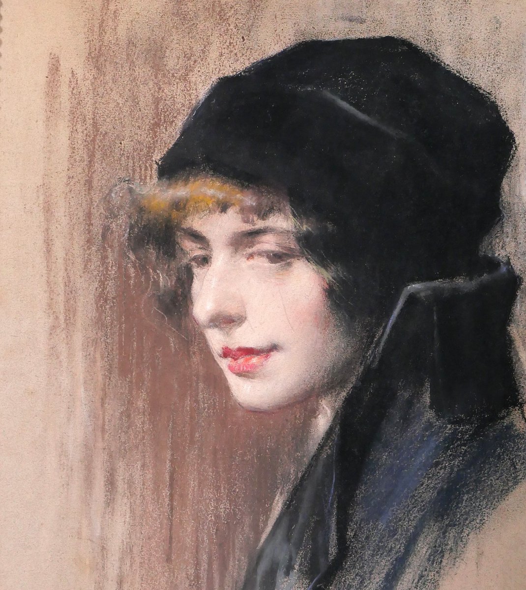 Andrés Gimeno 1879-? Portrait Of An Elegant Woman, Pastel, 1915, Spain, Painting/drawing-photo-1