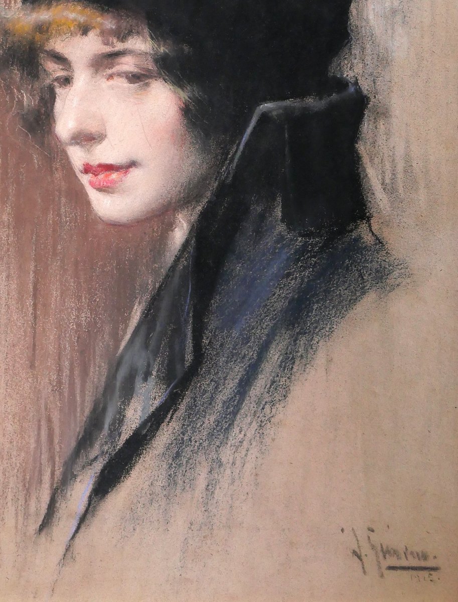 Andrés Gimeno 1879-? Portrait Of An Elegant Woman, Pastel, 1915, Spain, Painting/drawing-photo-3