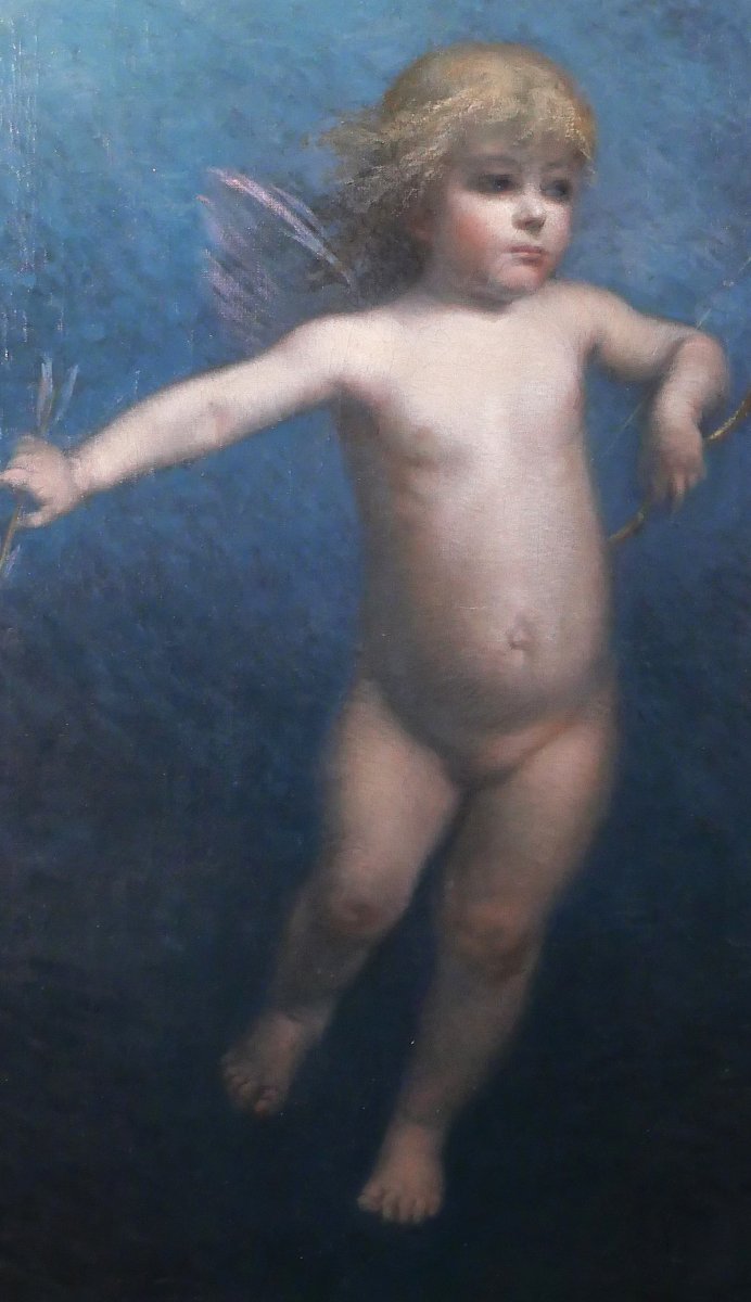 Jean Eyckelbosch, 19th-20th Century, Angel As Cupid, Large Painting, Circa 1900, Belgium, Mythology-photo-4
