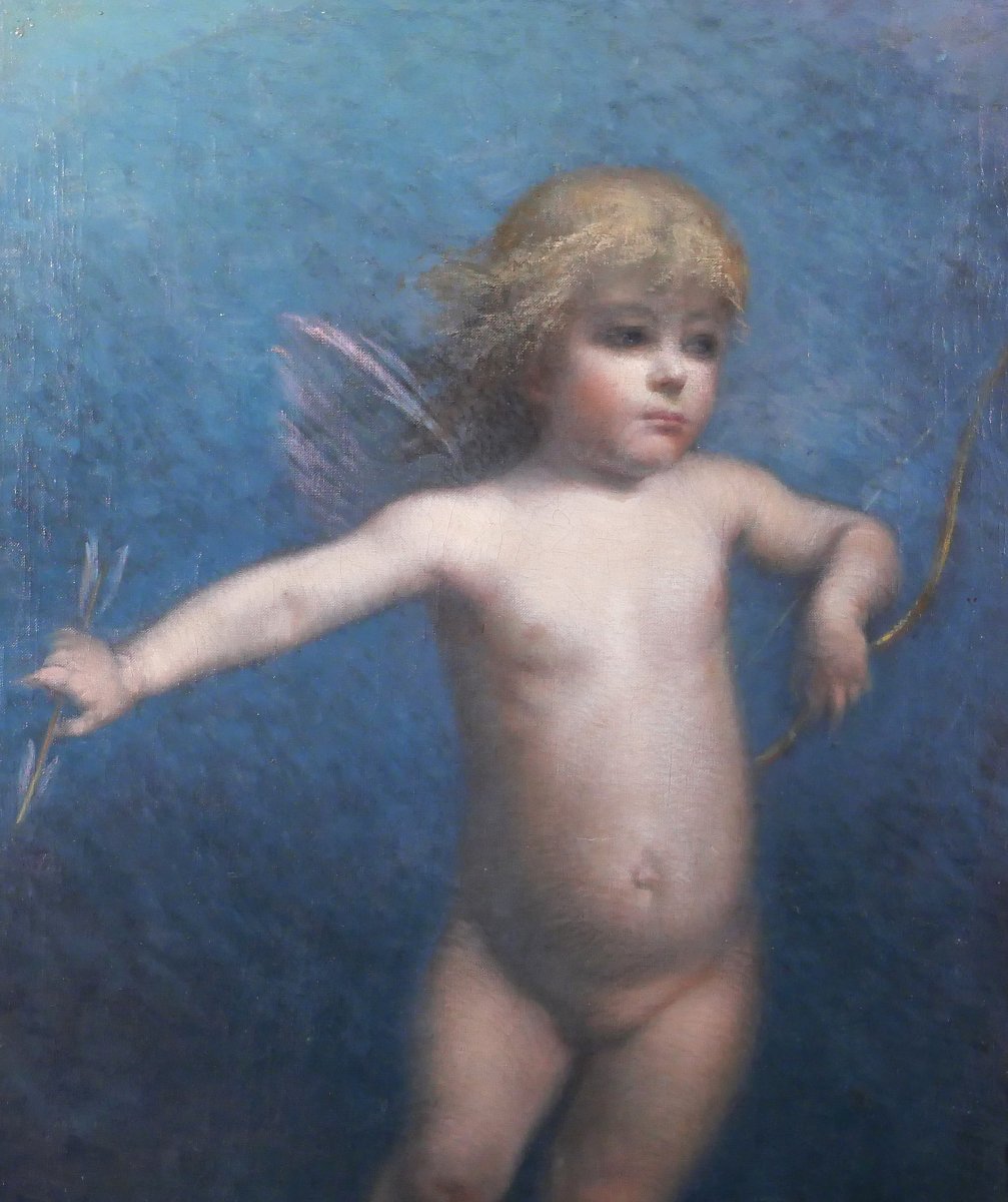 Jean Eyckelbosch, 19th-20th Century, Angel As Cupid, Large Painting, Circa 1900, Belgium, Mythology-photo-1