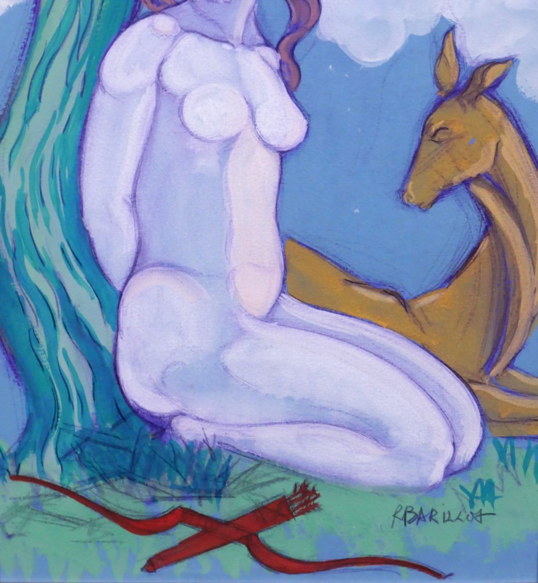 Robert Barillot 1921-2001 Nude Woman, Drawing, 1940-50 Valenciennes Nord Hunting Scene Diana-photo-4