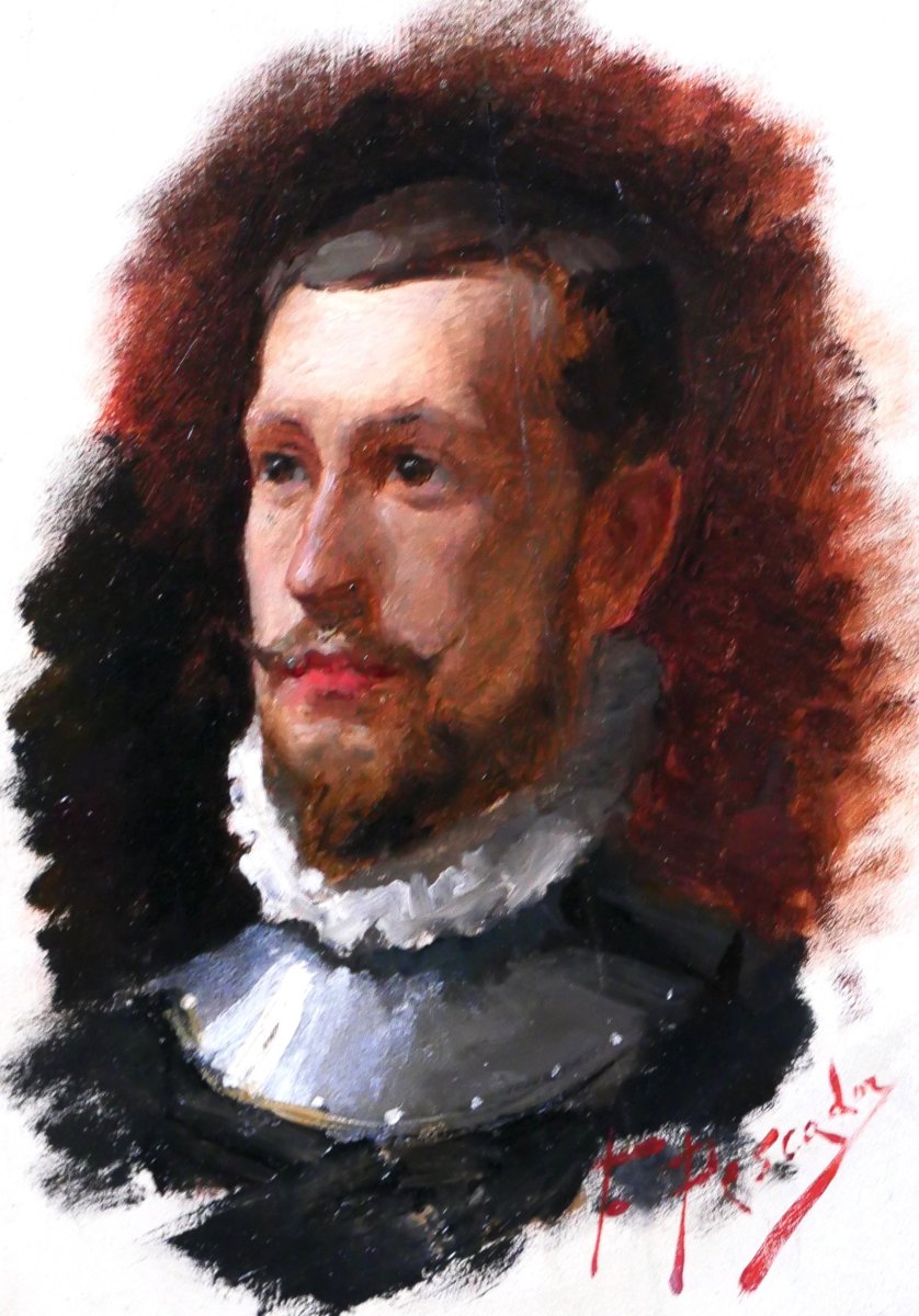 José Sanchez Pescador 1839-1887 Portrait Of A Man, Painting Spain Romanticism Don Quixote-photo-3