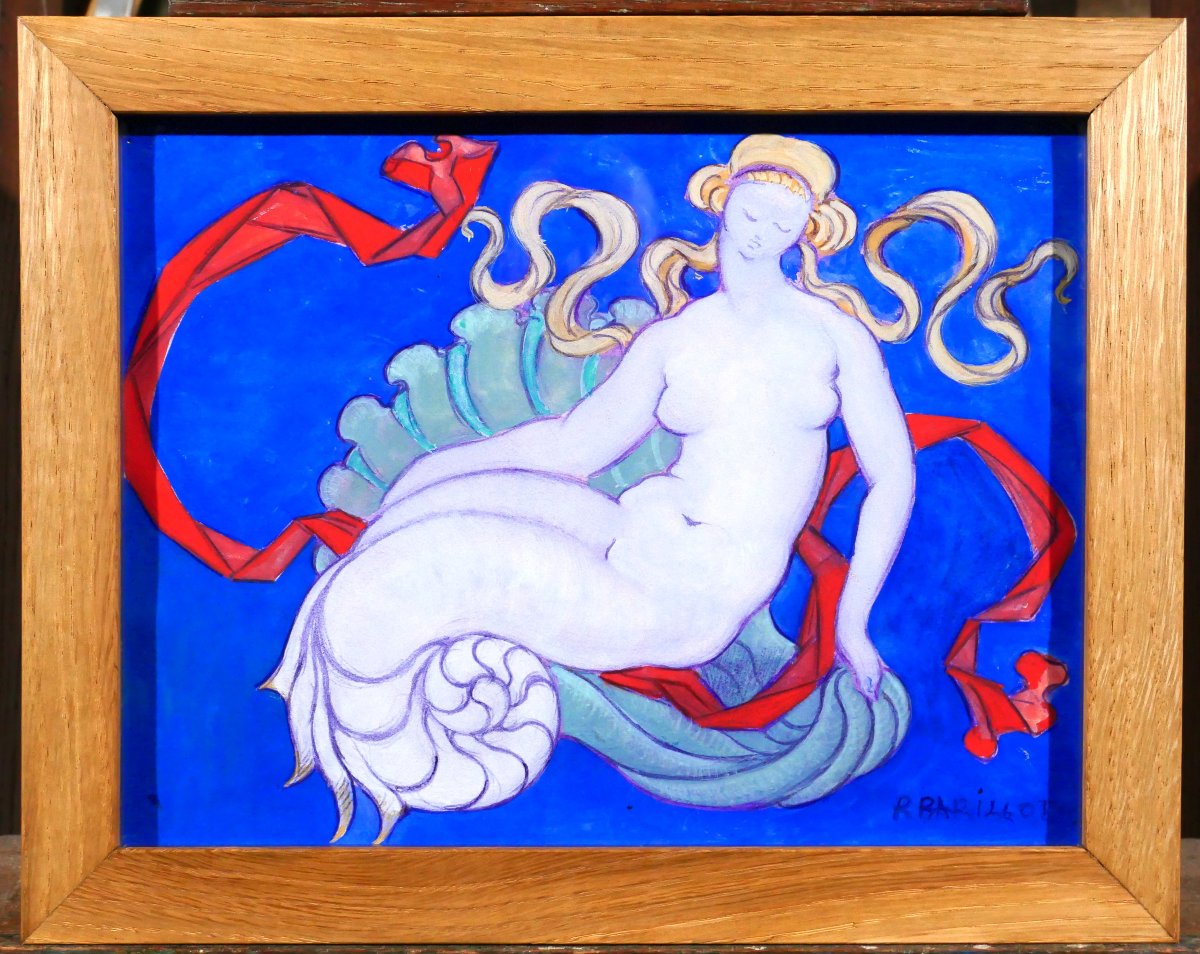 Robert Barillot 1921-2001 Nude Woman, Drawing, Circa 1940-50 Valenciennes Nord Painting Mermaid-photo-2