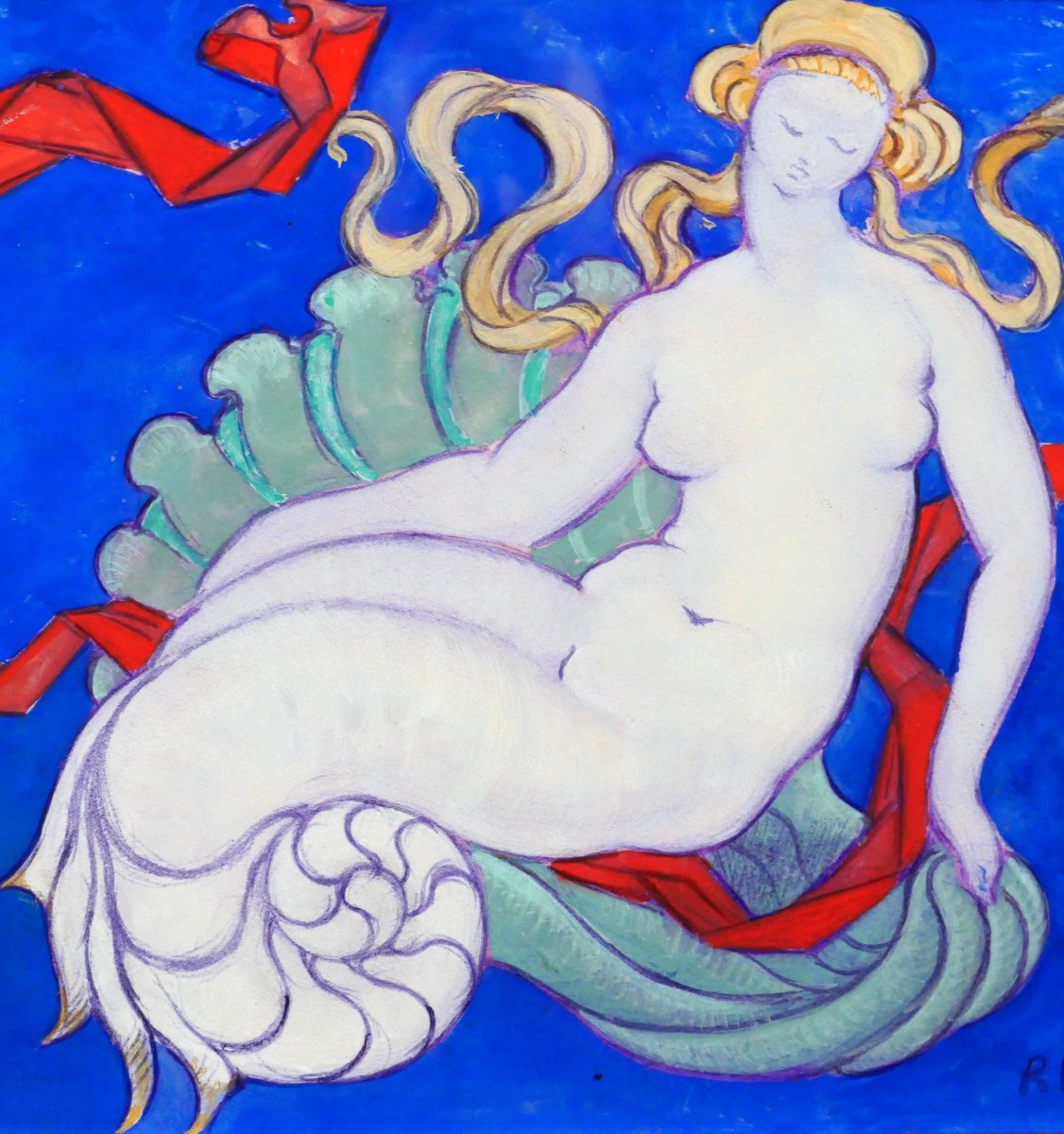 Robert Barillot 1921-2001 Nude Woman, Drawing, Circa 1940-50 Valenciennes Nord Painting Mermaid-photo-3