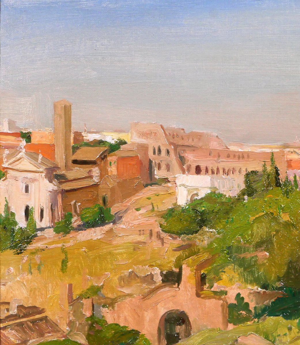 Alfons VERHEYEN 1903-1990 Rome, paysage du forum, tableau 1938 Italie Colisée-photo-3