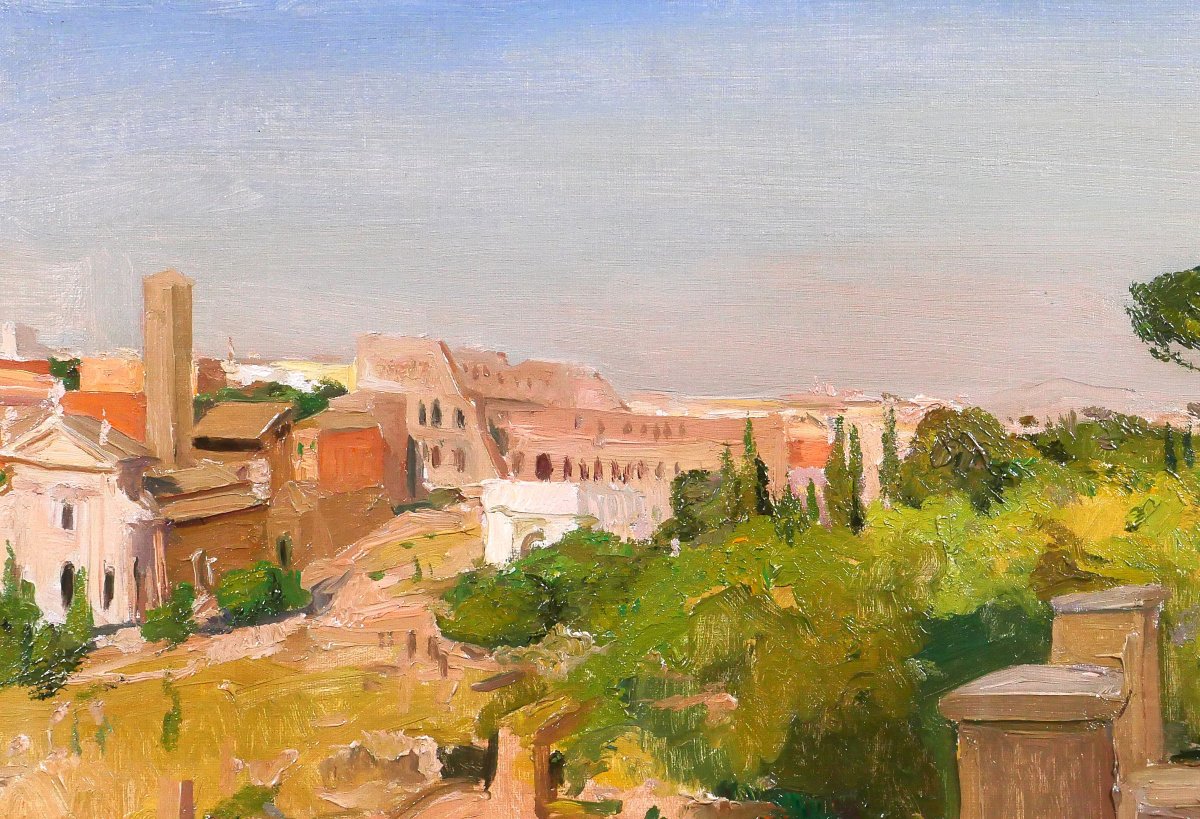Alfons VERHEYEN 1903-1990 Rome, paysage du forum, tableau 1938 Italie Colisée-photo-1