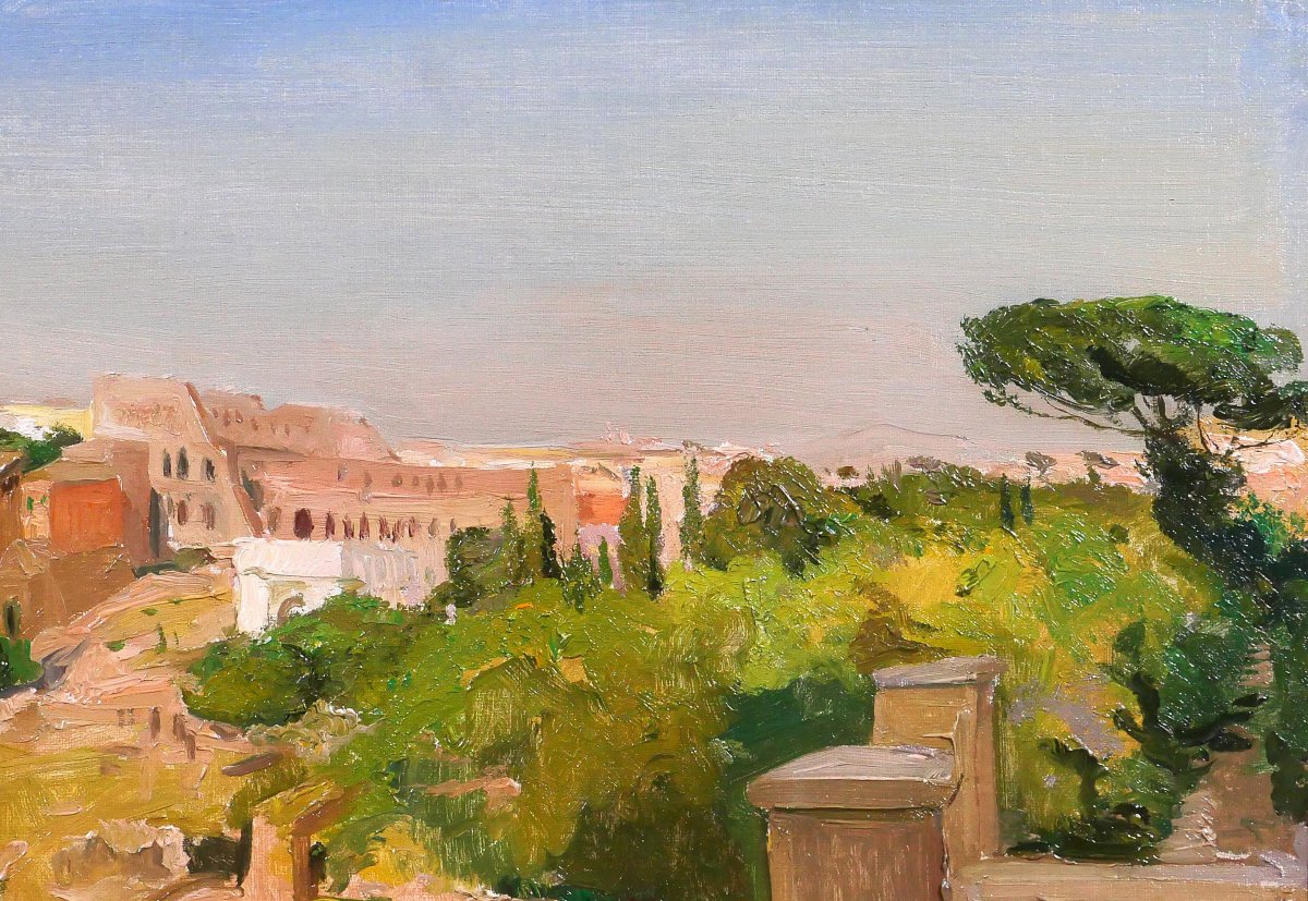 Alfons VERHEYEN 1903-1990 Rome, paysage du forum, tableau 1938 Italie Colisée-photo-2