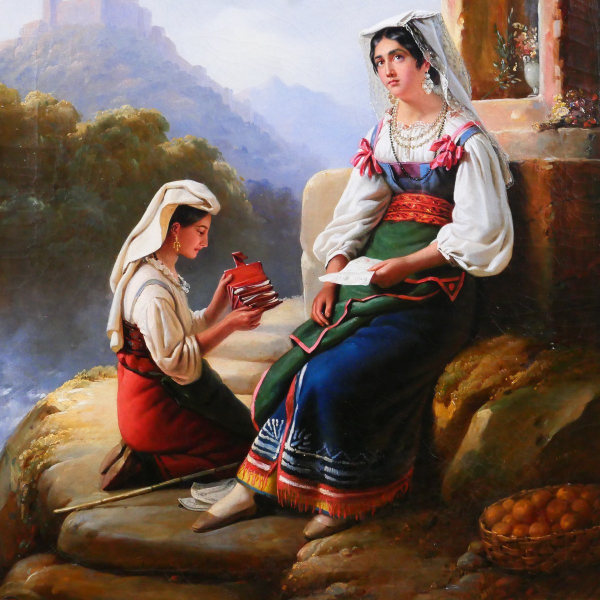 Edouard Pingret 1785-1869 Italie, femmes dans un paysage, tableau, Salon 1841 Romantisme-photo-4