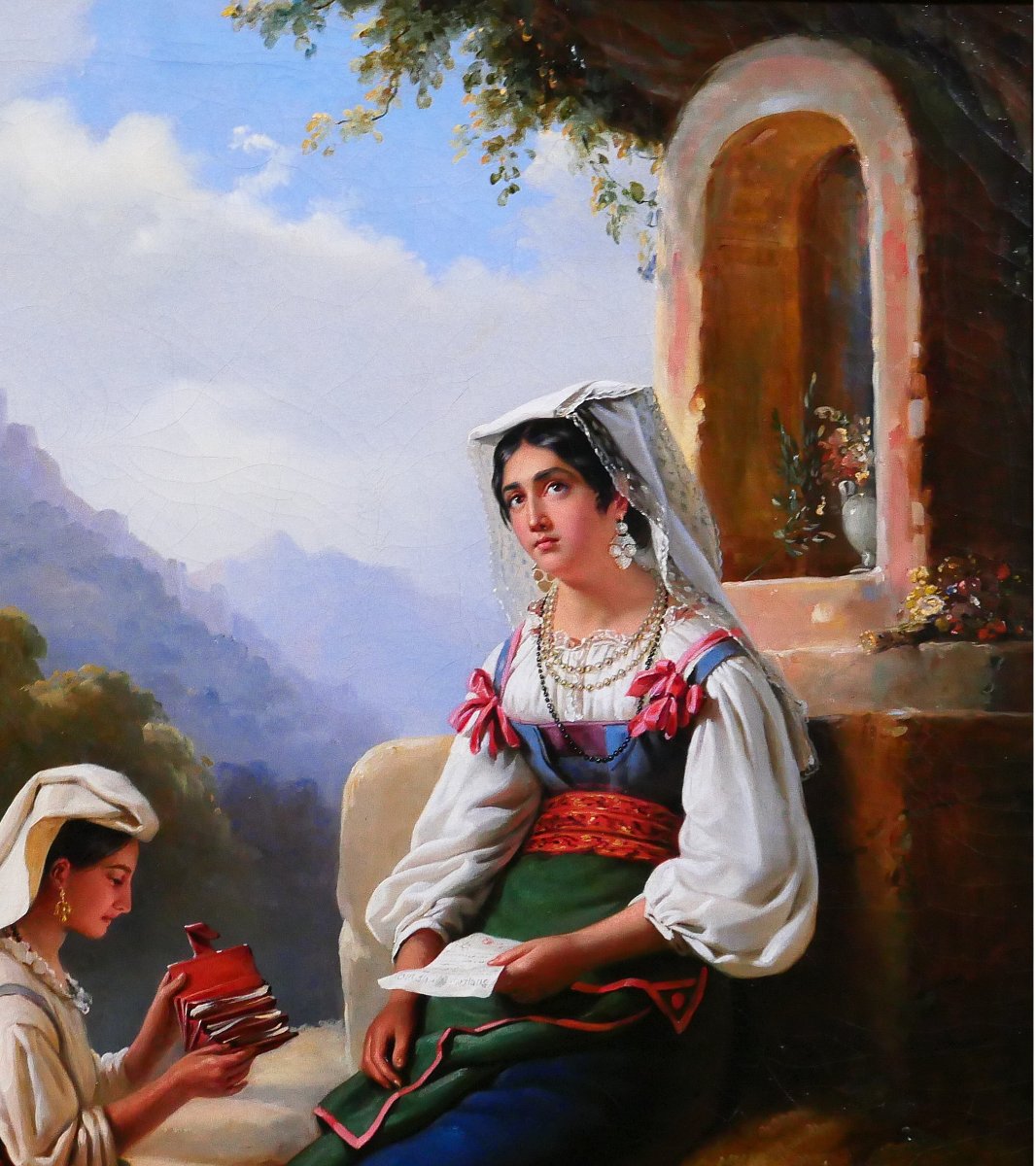 Edouard Pingret 1785-1869 Italie, femmes dans un paysage, tableau, Salon 1841 Romantisme-photo-2