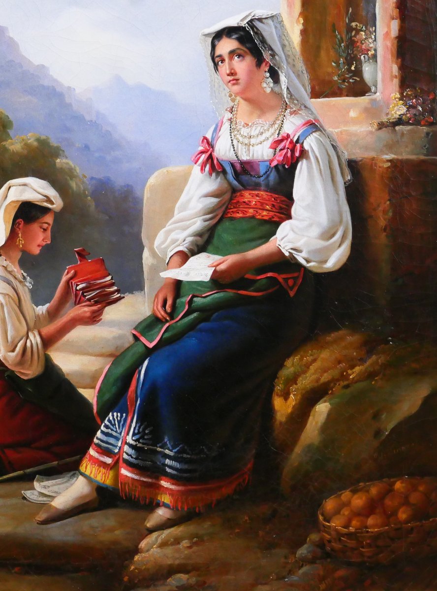 Edouard Pingret 1785-1869 Italie, femmes dans un paysage, tableau, Salon 1841 Romantisme-photo-3