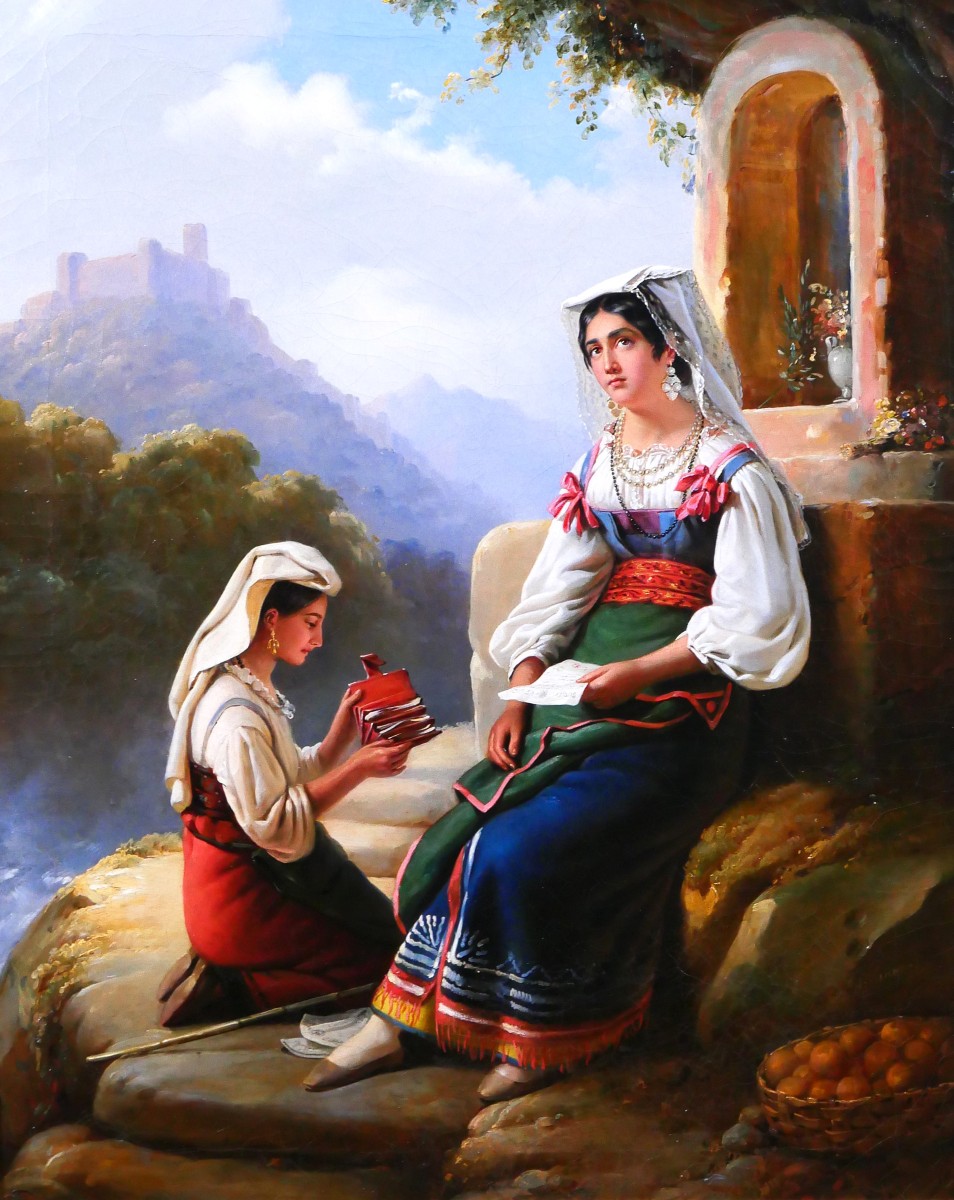 Edouard Pingret 1785-1869 Italie, femmes dans un paysage, tableau, Salon 1841 Romantisme