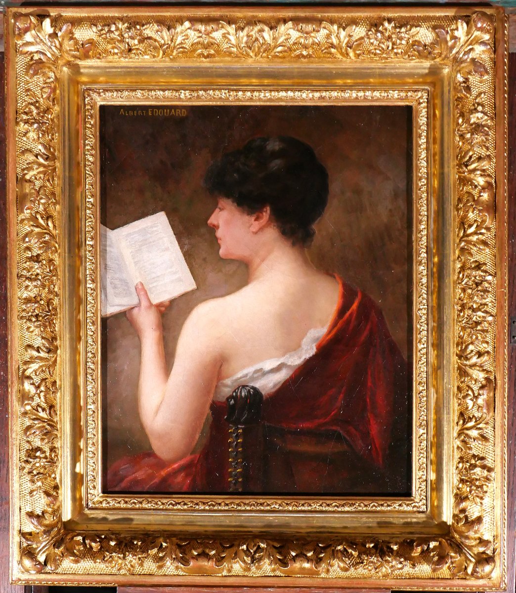 Albert-Jules EDOUARD 1845-1919 Femme lisant un livre, tableau, portrait impressionnisme-photo-2