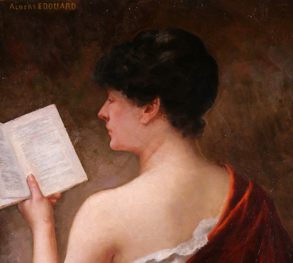 Albert-Jules EDOUARD 1845-1919 Femme lisant un livre, tableau, portrait impressionnisme-photo-3