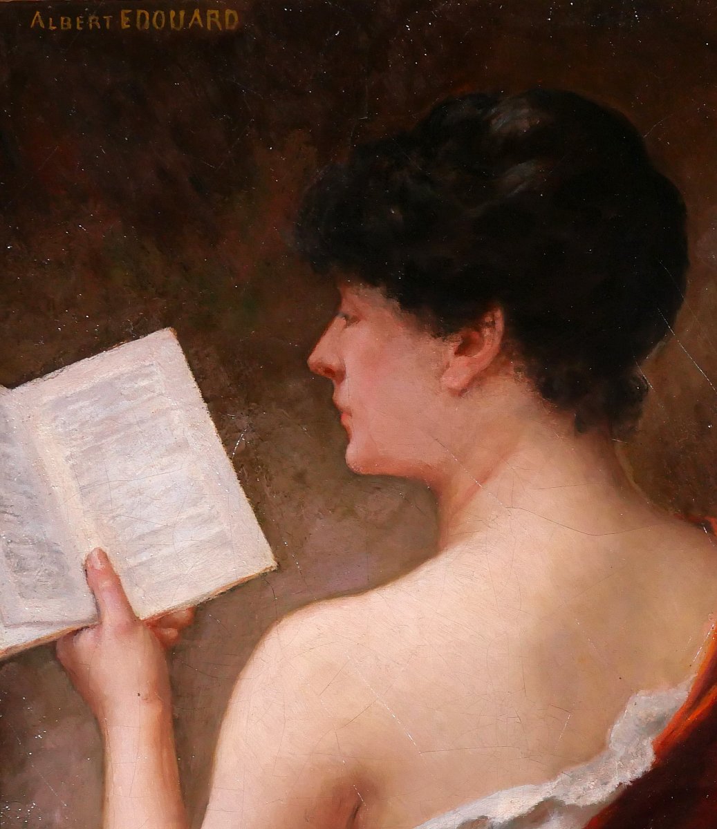 Albert-Jules EDOUARD 1845-1919 Femme lisant un livre, tableau, portrait impressionnisme-photo-1
