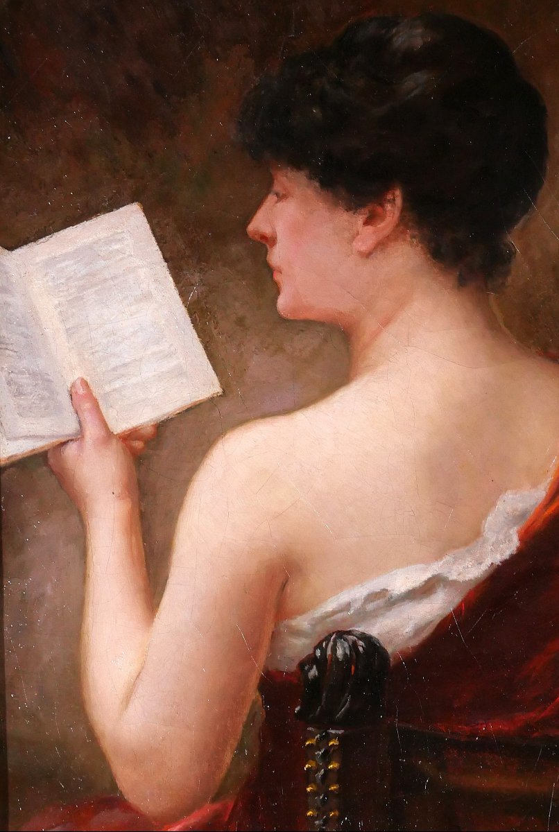 Albert-Jules EDOUARD 1845-1919 Femme lisant un livre, tableau, portrait impressionnisme-photo-3