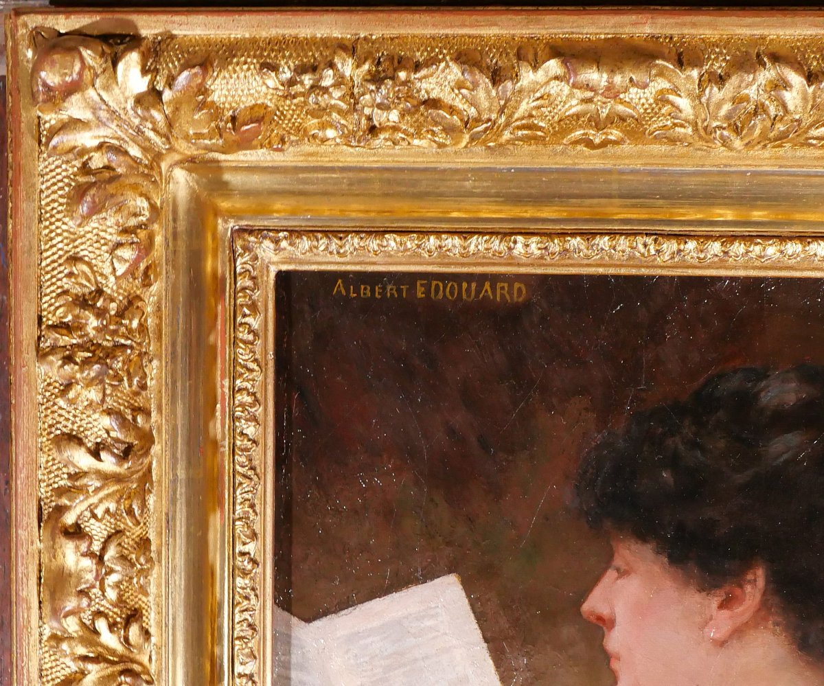 Albert-Jules EDOUARD 1845-1919 Femme lisant un livre, tableau, portrait impressionnisme-photo-4