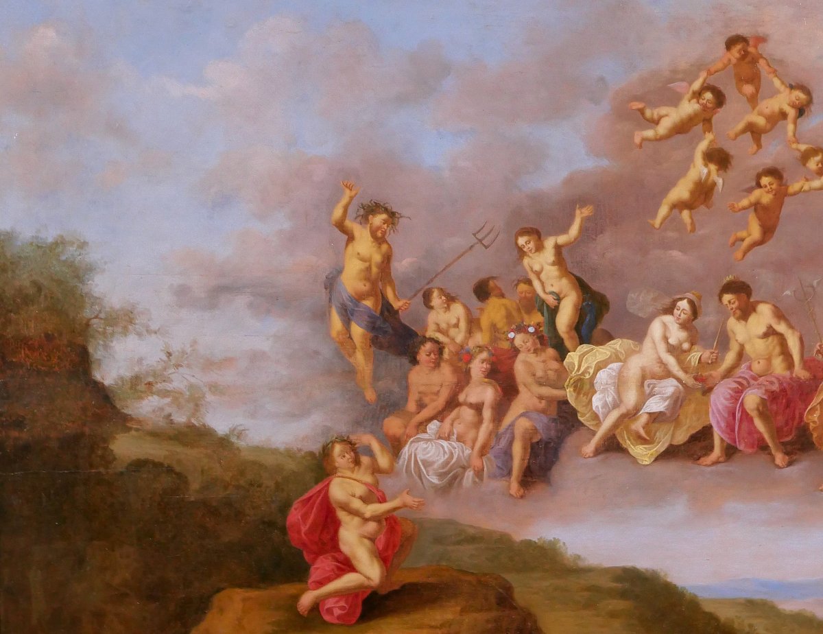 Cornelis van Poelenburgh (att. à) 1594-1667 L'assemblée des dieux, tableau, paysage mythologie-photo-1