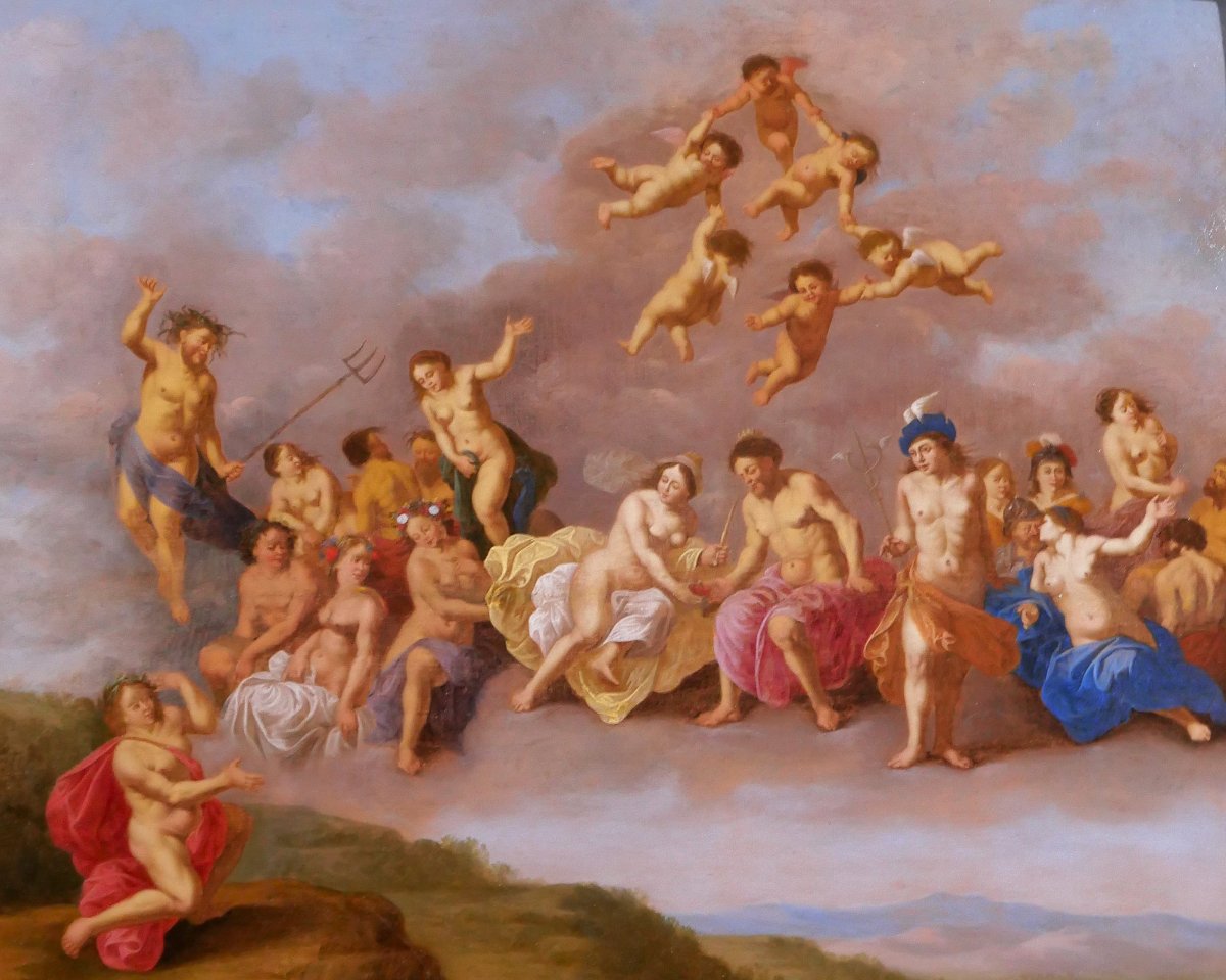 Cornelis van Poelenburgh (att. à) 1594-1667 L'assemblée des dieux, tableau, paysage mythologie-photo-2