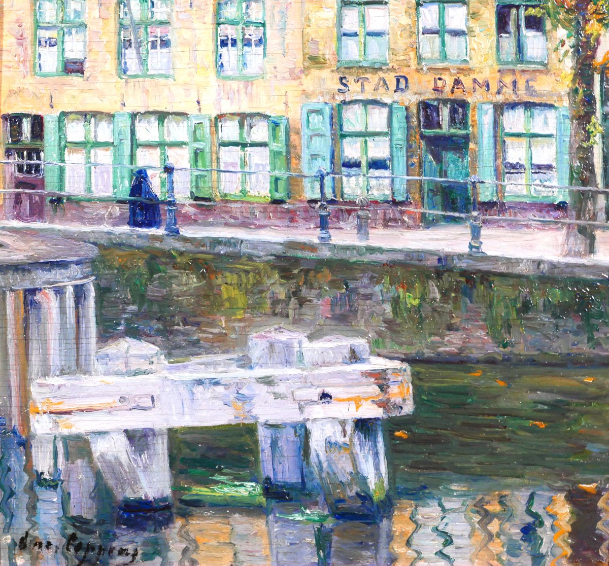 Omer Coppens 1864-1926 Brugge, Dock At The Old Tavern, Painting, C. 1900 Belgium Landscape-photo-4