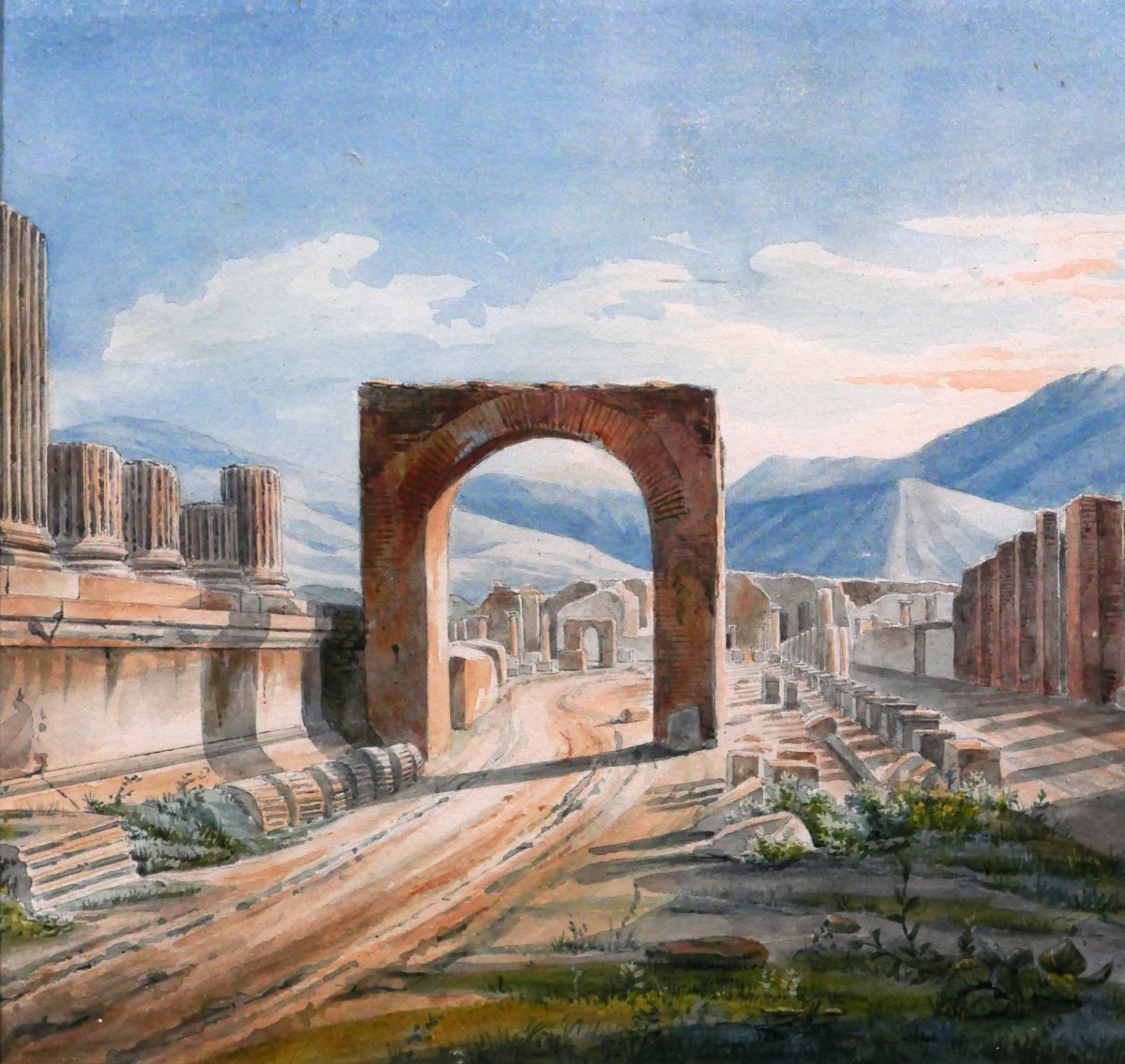 Philippe Cannissié 1799-1877 Pompéi, paysage du forum, dessin, 1825 Italie Antiquité Rome-photo-3