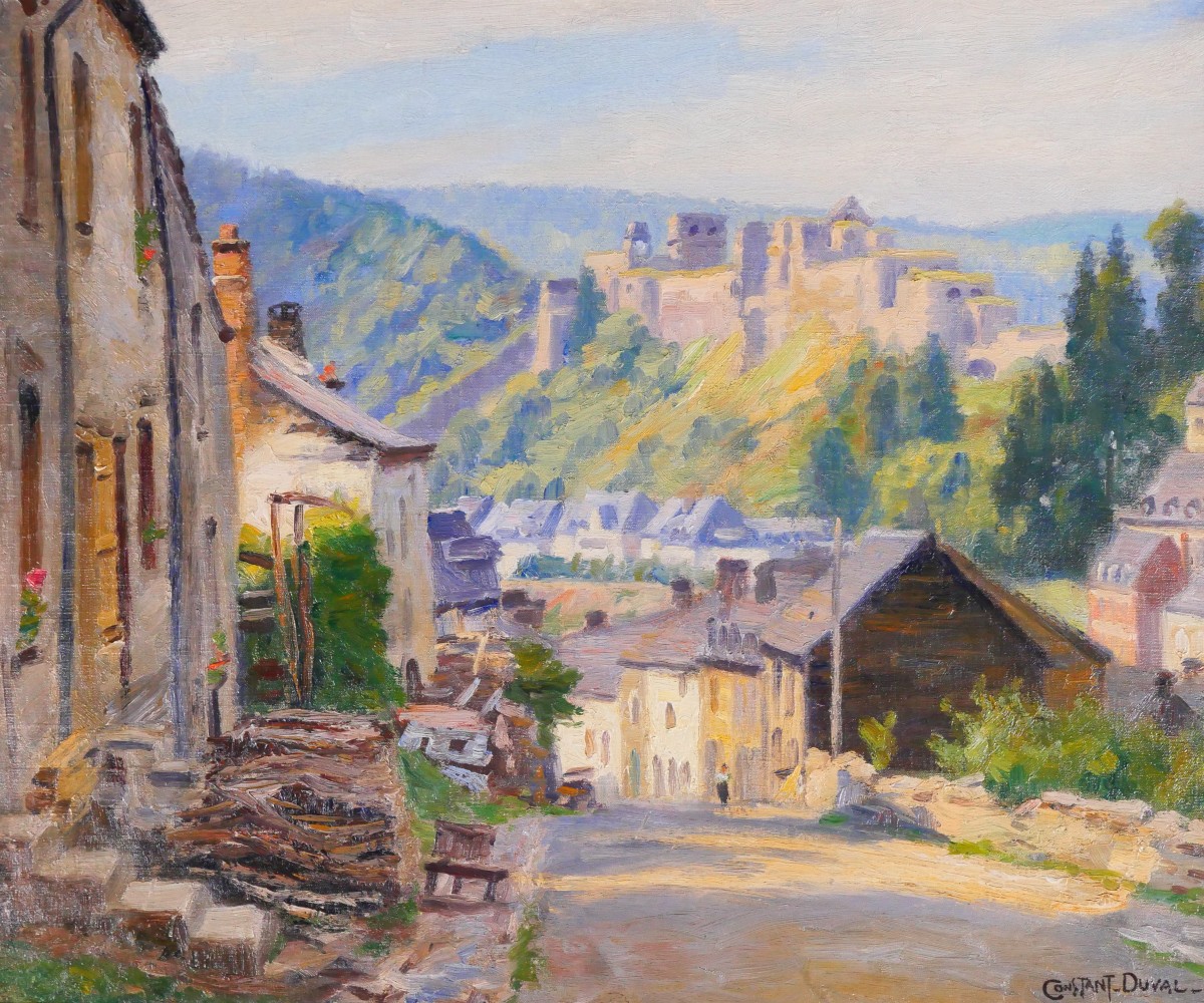 Constant Duval 1877-1956 Belgique, le chateau de Bouillon, Ardennes, tableau paysage