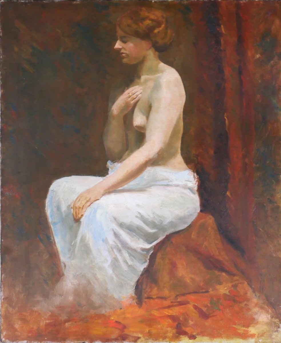 Ecole française vers 1900-10 Femme nue, académie, tableau Art Nouveau