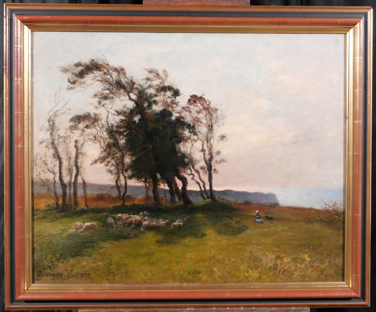 Georges VILLAIN  1854-1930 Normandie, Etretat, paysage aux arbres, tableau, vers 1890-1900-photo-2