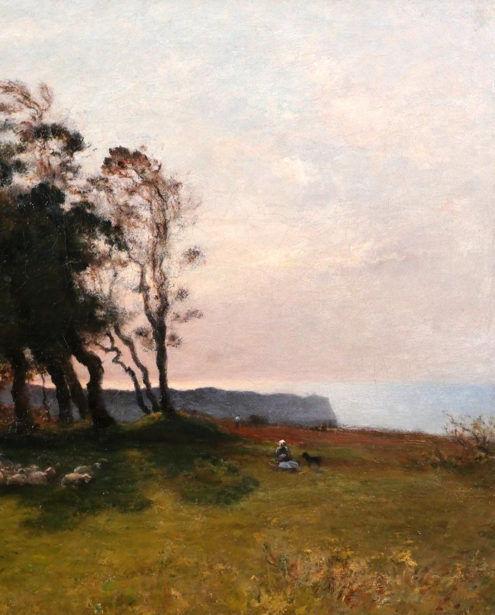 Georges VILLAIN  1854-1930 Normandie, Etretat, paysage aux arbres, tableau, vers 1890-1900-photo-4