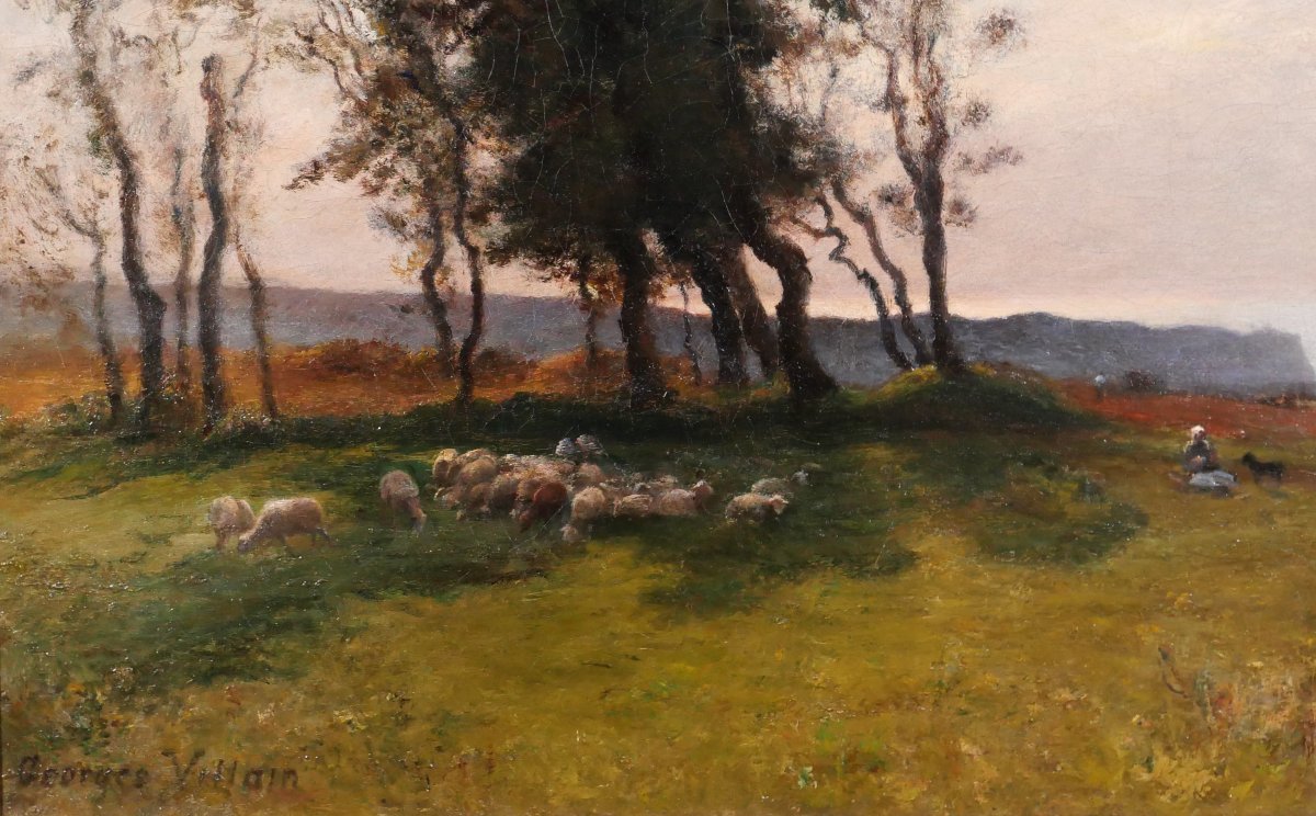 Georges VILLAIN  1854-1930 Normandie, Etretat, paysage aux arbres, tableau, vers 1890-1900-photo-4