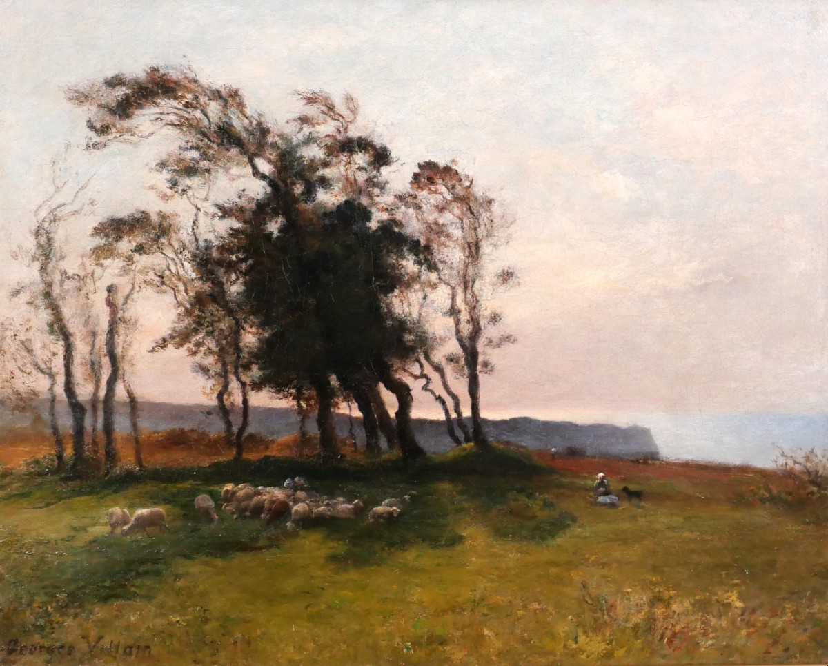 Georges VILLAIN  1854-1930 Normandie, Etretat, paysage aux arbres, tableau, vers 1890-1900