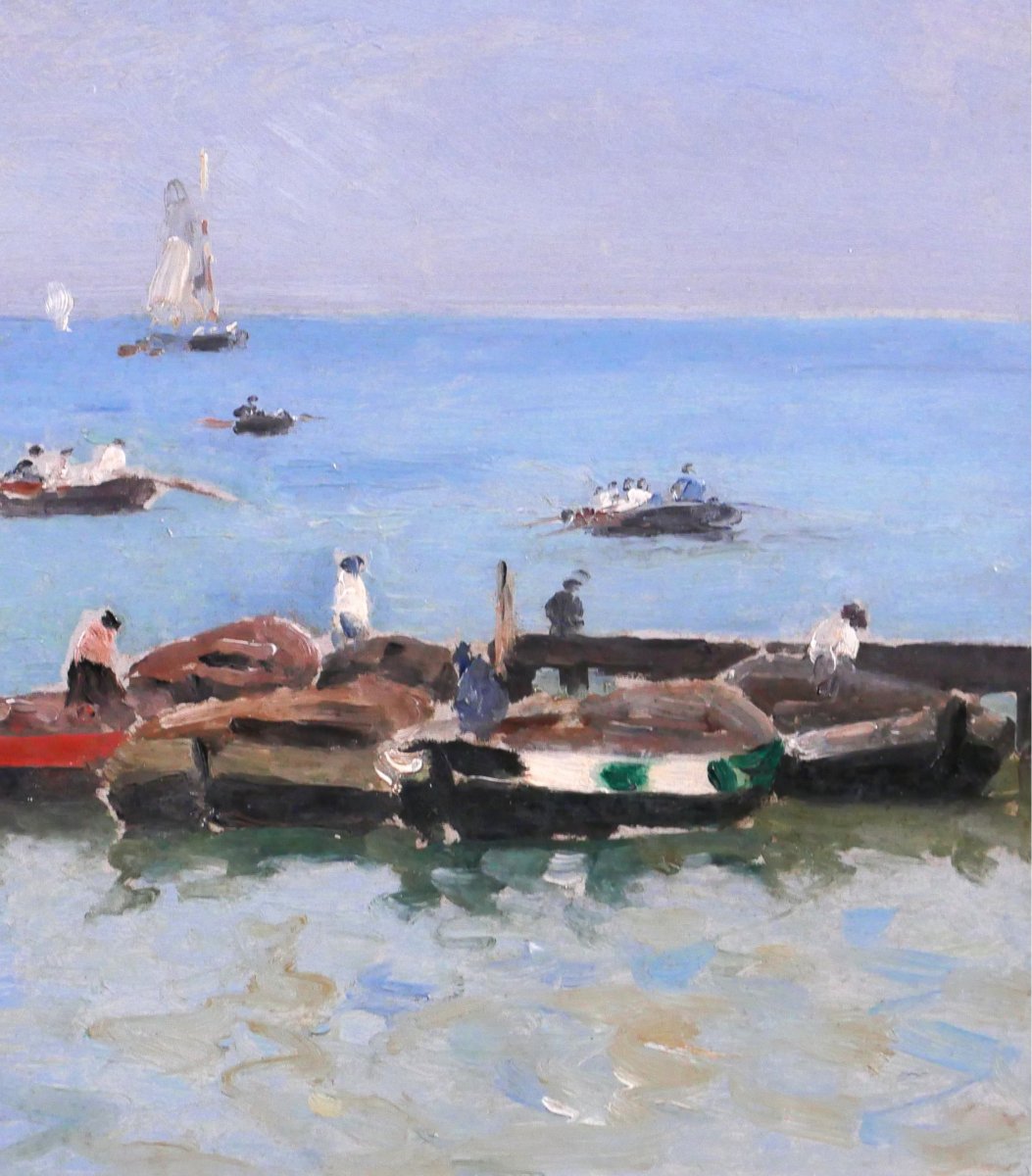 Louis Timmermans 1846-1910 Brittany, Boats And Fishermen, Painting, Circa 1900, Seascape-photo-4