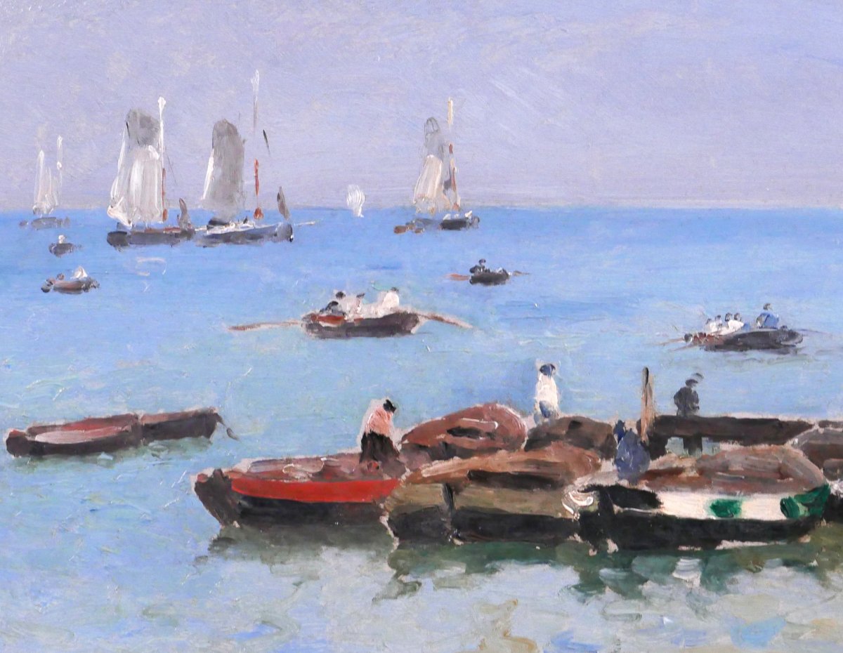 Louis Timmermans 1846-1910 Brittany, Boats And Fishermen, Painting, Circa 1900, Seascape-photo-1