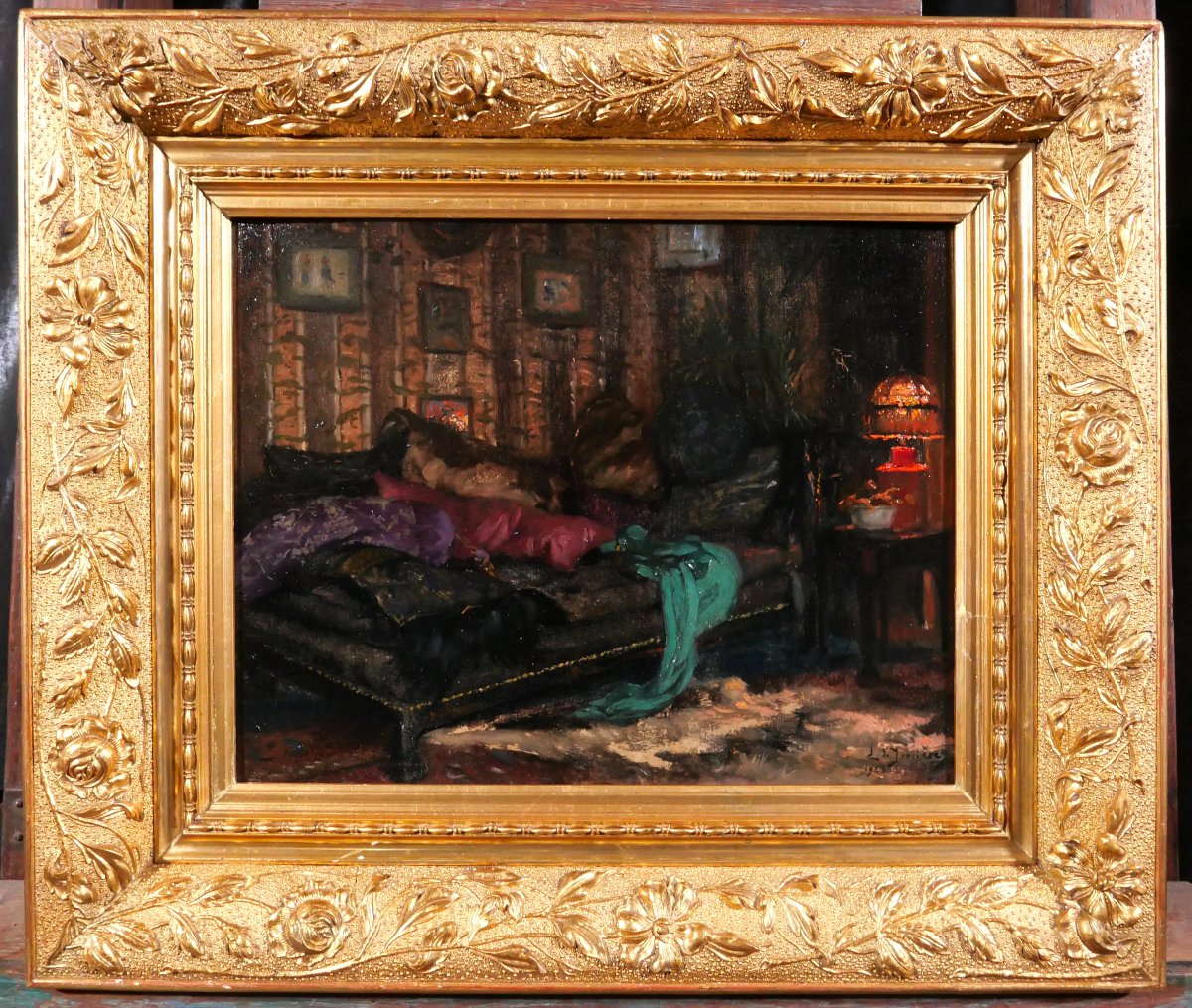 Léonce De Joncières 1871-1952 The Unmade Bed, Bedroom In Intimacy, Painting 1923 Interior-photo-2