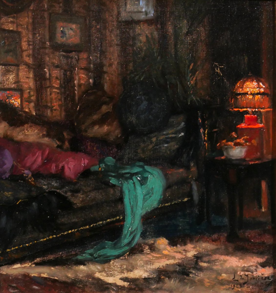 Léonce De Joncières 1871-1952 The Unmade Bed, Bedroom In Intimacy, Painting 1923 Interior-photo-4