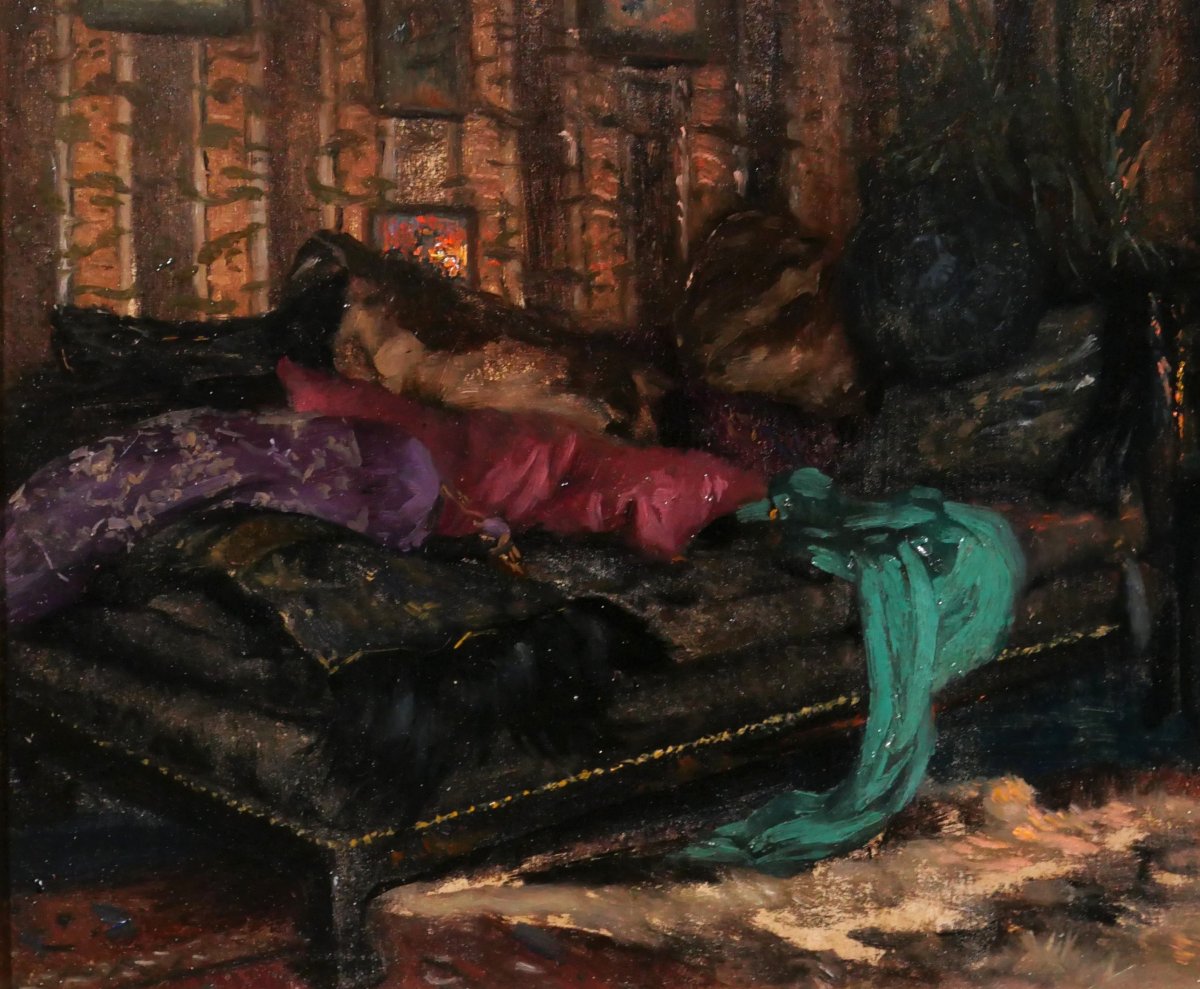 Léonce De Joncières 1871-1952 The Unmade Bed, Bedroom In Intimacy, Painting 1923 Interior-photo-4