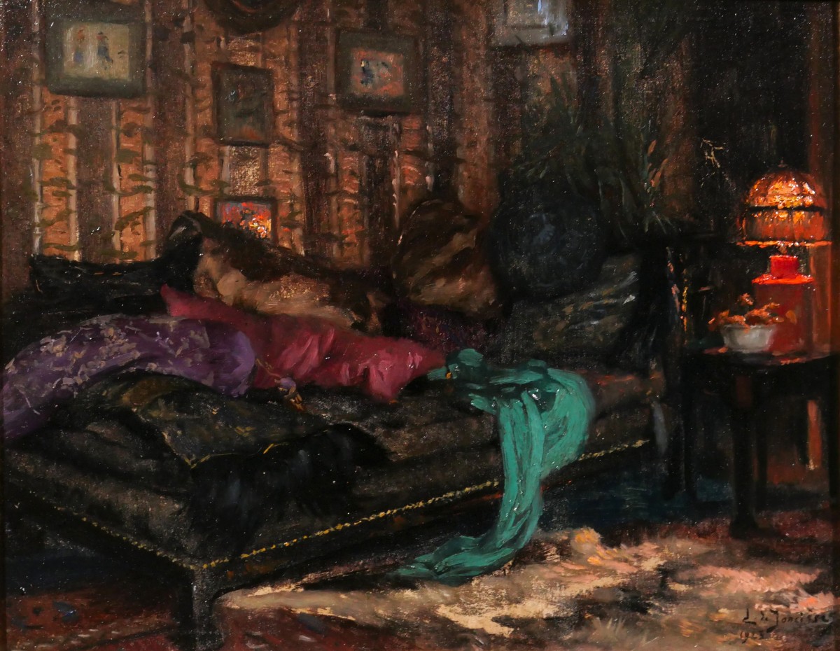 Léonce De Joncières 1871-1952 The Unmade Bed, Bedroom In Intimacy, Painting 1923 Interior