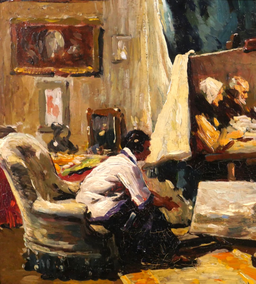 Andrés Gimeno 1878-ap. 1930 Dans l'atelier du peintre, tableau, 1924 intérieur artiste peintre-photo-3