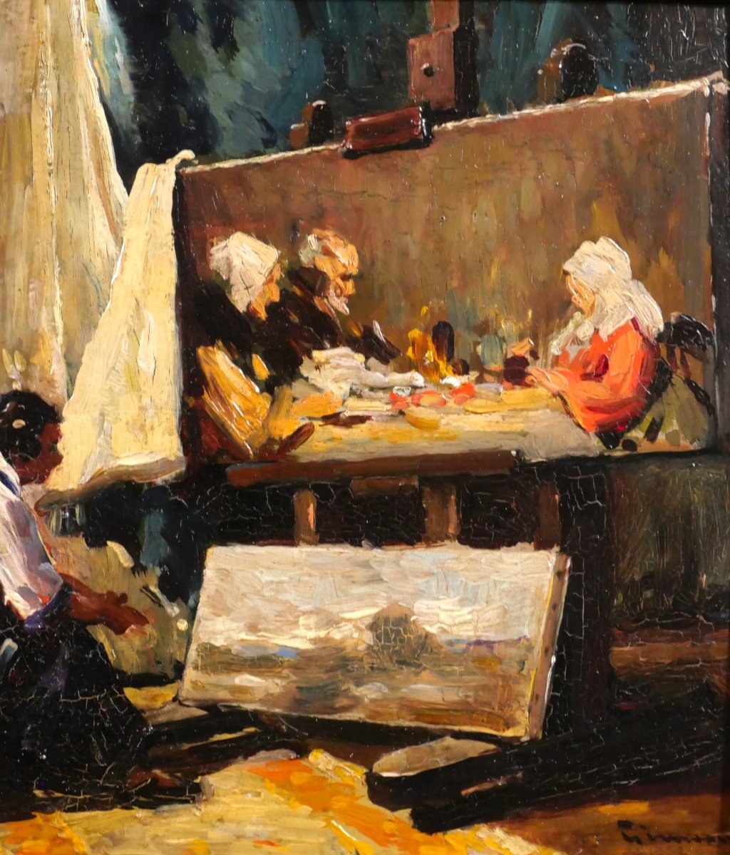 Andrés Gimeno 1878-ap. 1930 Dans l'atelier du peintre, tableau, 1924 intérieur artiste peintre-photo-4