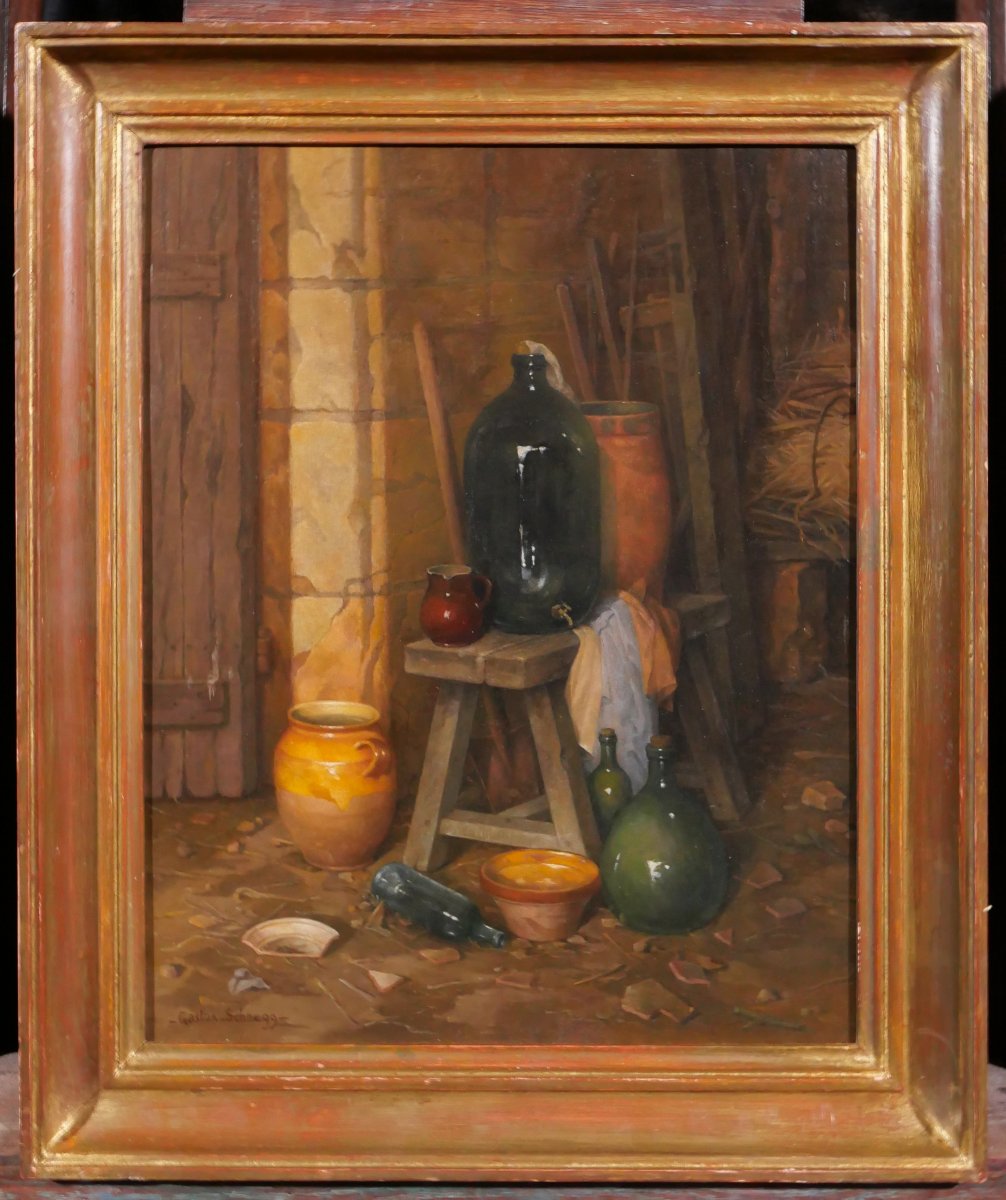 Gaston Schnegg 1866-1953 Still Life With Pots At The Farm, Painting Circa 1920 Bordeaux-photo-2
