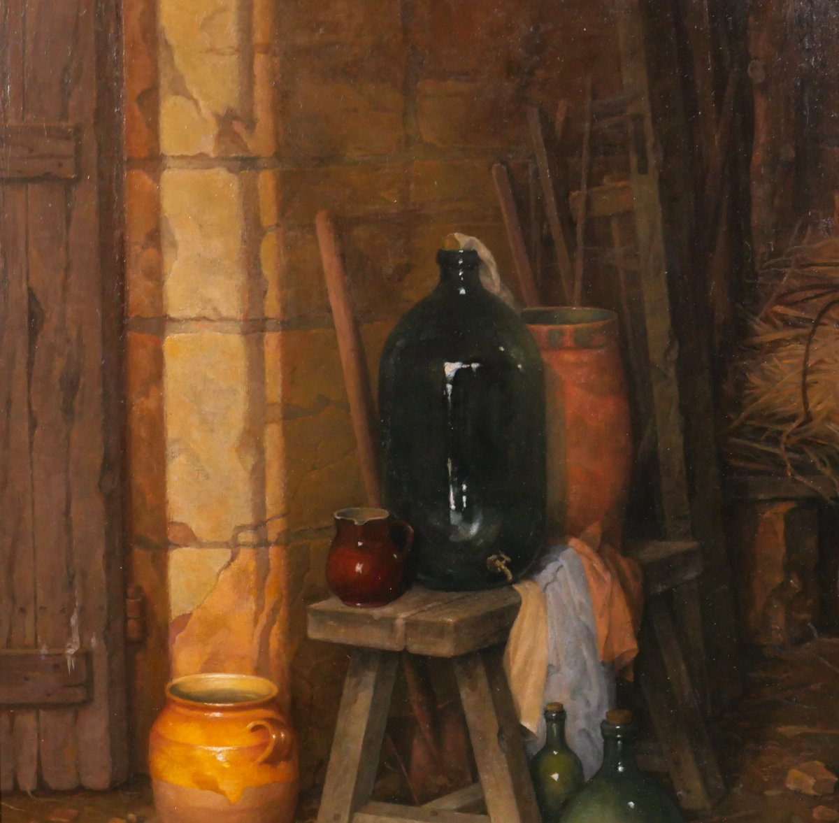 Gaston Schnegg 1866-1953 Still Life With Pots At The Farm, Painting Circa 1920 Bordeaux-photo-3