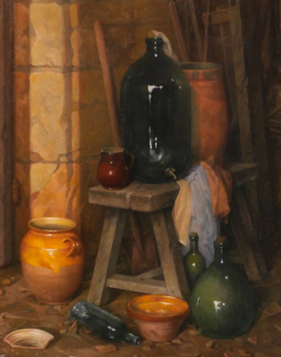 Gaston Schnegg 1866-1953 Still Life With Pots At The Farm, Painting Circa 1920 Bordeaux-photo-1