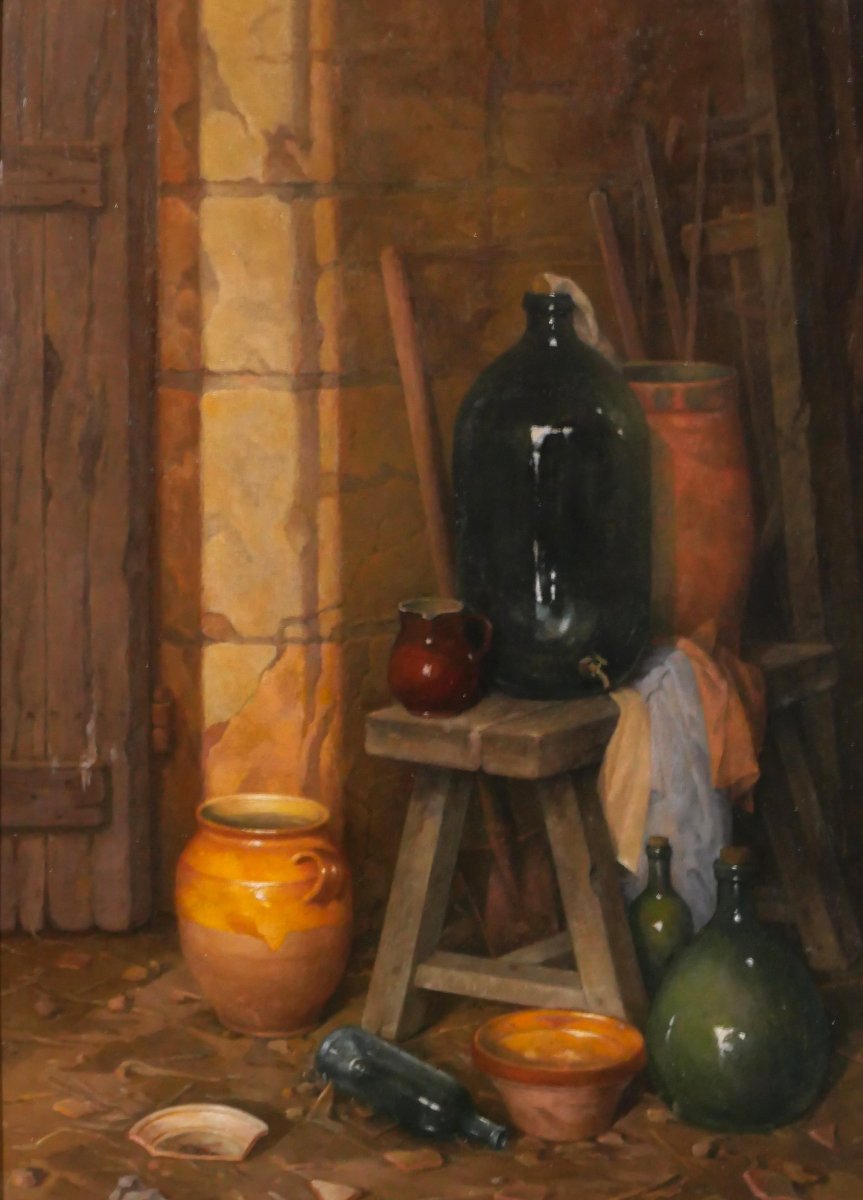 Gaston Schnegg 1866-1953 Still Life With Pots At The Farm, Painting Circa 1920 Bordeaux-photo-2