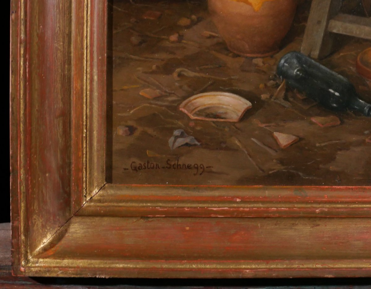 Gaston Schnegg 1866-1953 Still Life With Pots At The Farm, Painting Circa 1920 Bordeaux-photo-5