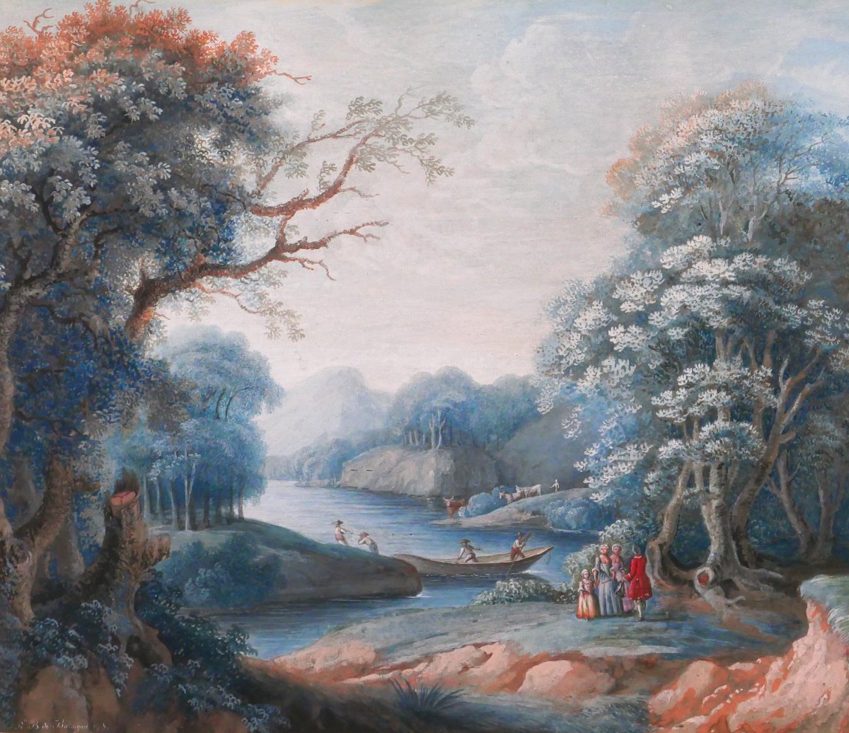 R. Buisson De Baraignie, Drawing 1780 Landscape, Neoclassical Gouache Painting-photo-3