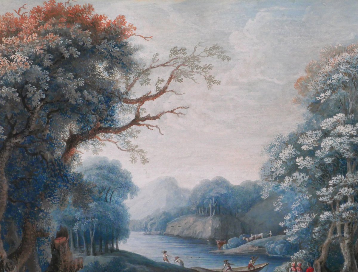 R. Buisson De Baraignie, Drawing 1780 Landscape, Neoclassical Gouache Painting-photo-1